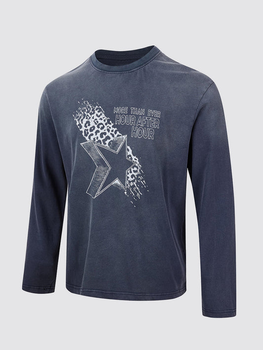 Vintage Washed Star Print Long Sleeve T-Shirt
