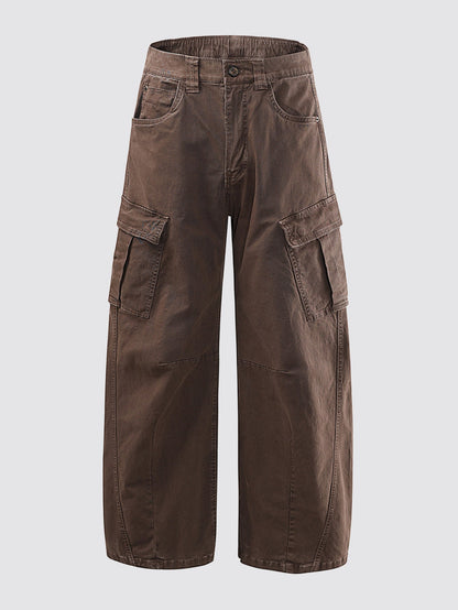 Vintage Washed Barrel Leg Cargo Trousers