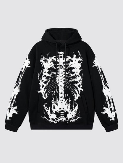 Washed Skeleton Print Hoodie