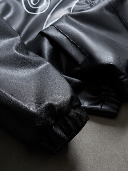 Chicago Graphic Faux Leather Zip Jacket