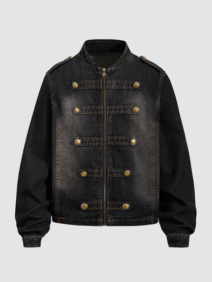 Washed Military Denim Jacket