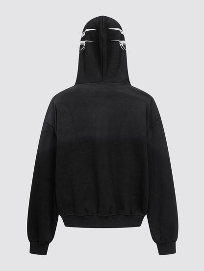 Oversized Script Print Zip Hoodie