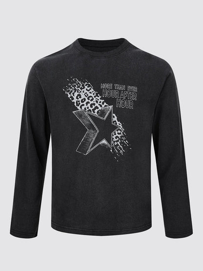 Vintage Washed Star Print Long Sleeve T-Shirt