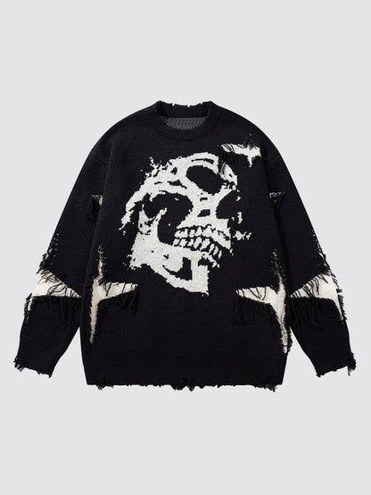 Distressed Skull Graphic Knit Jumper