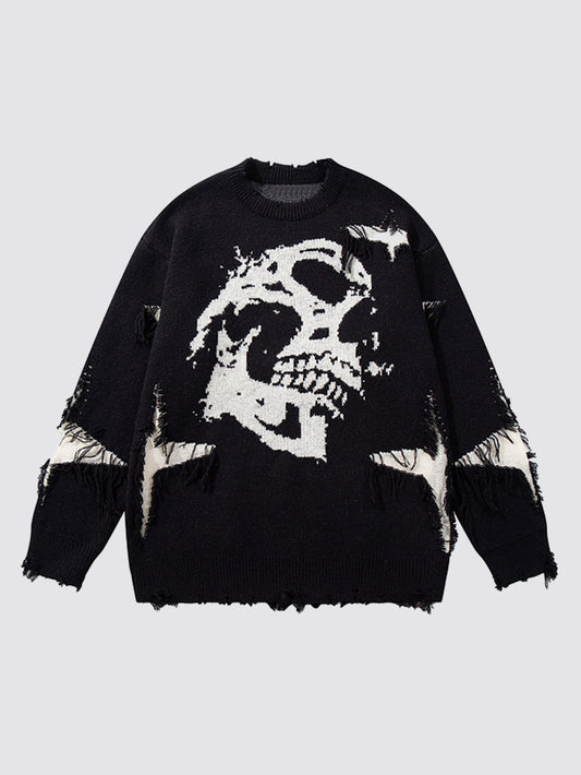 Distressed Skull Graphic Knit Jumper