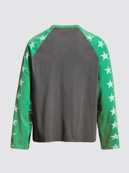 Vintage Star Print Raglan Long Sleeve T-Shirt