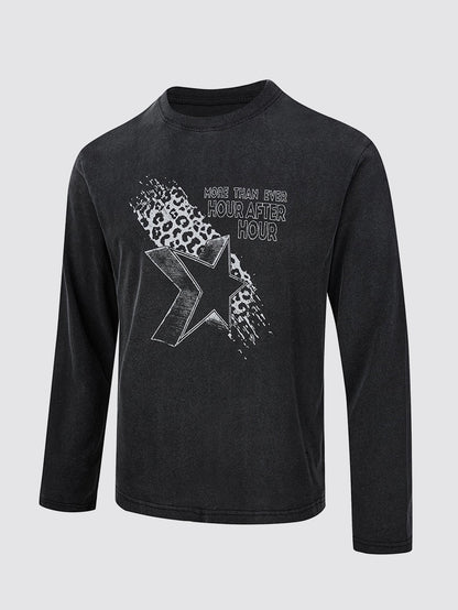 Vintage Washed Star Print Long Sleeve T-Shirt