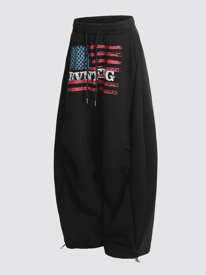 American Flag Print Wide Leg Sweatpants