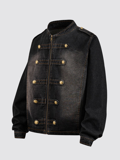 Washed Military Denim Jacket