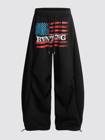 American Flag Print Wide Leg Sweatpants