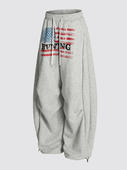 American Flag Print Wide Leg Sweatpants