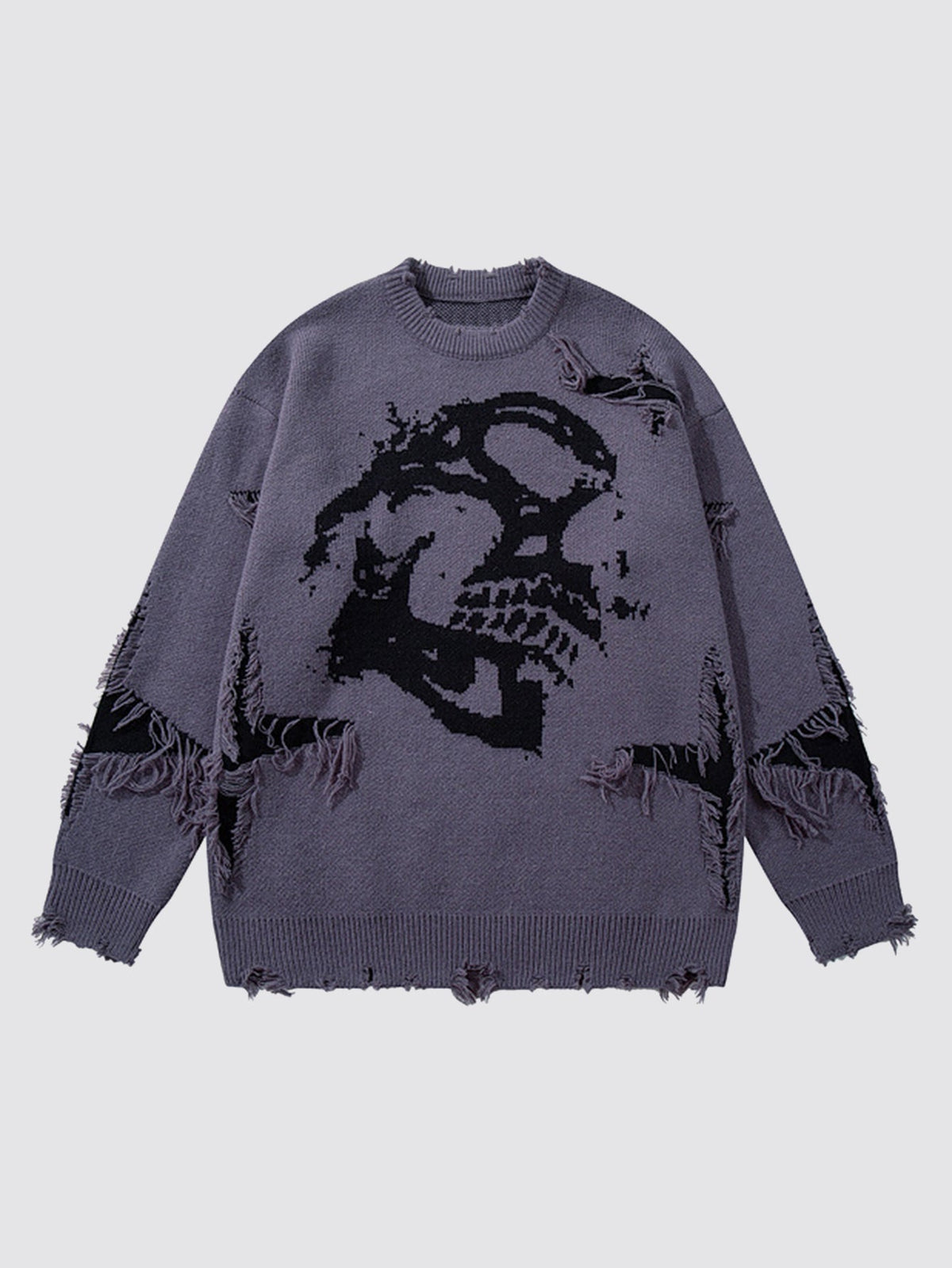 Distressed Skull Graphic Knit Jumper