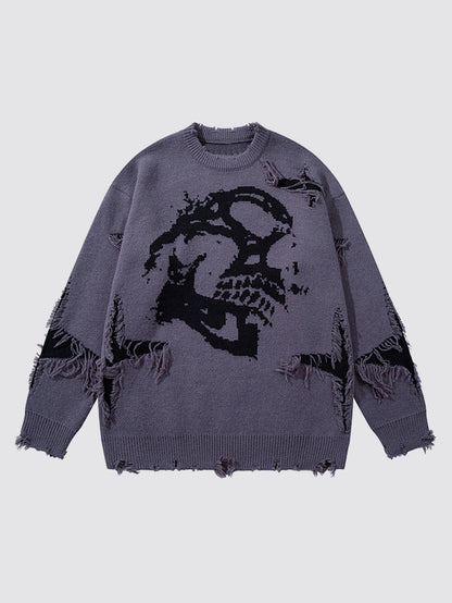 Distressed Skull Graphic Knit Jumper