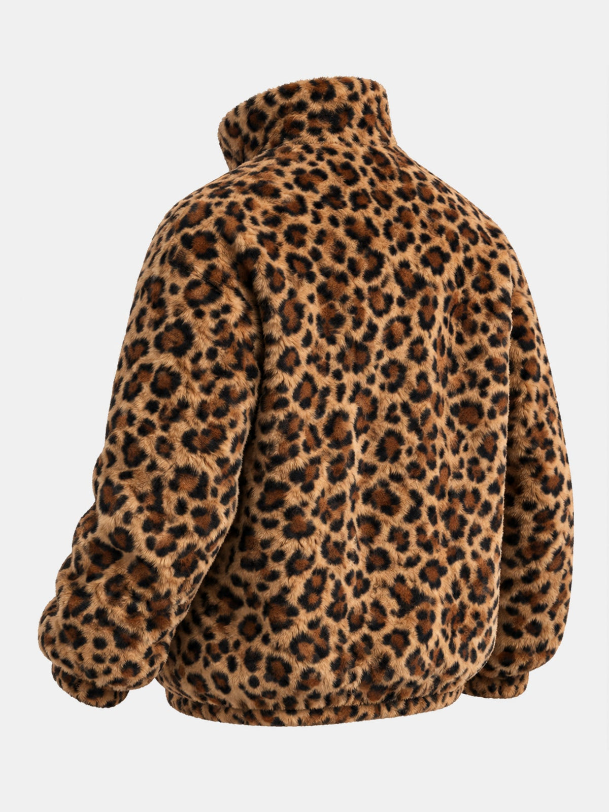 Leopard Print Faux Fur Zip Jacket