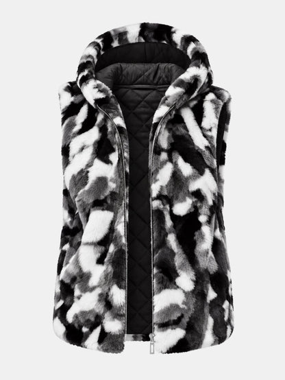 Camo Faux Fur Hooded Gilet