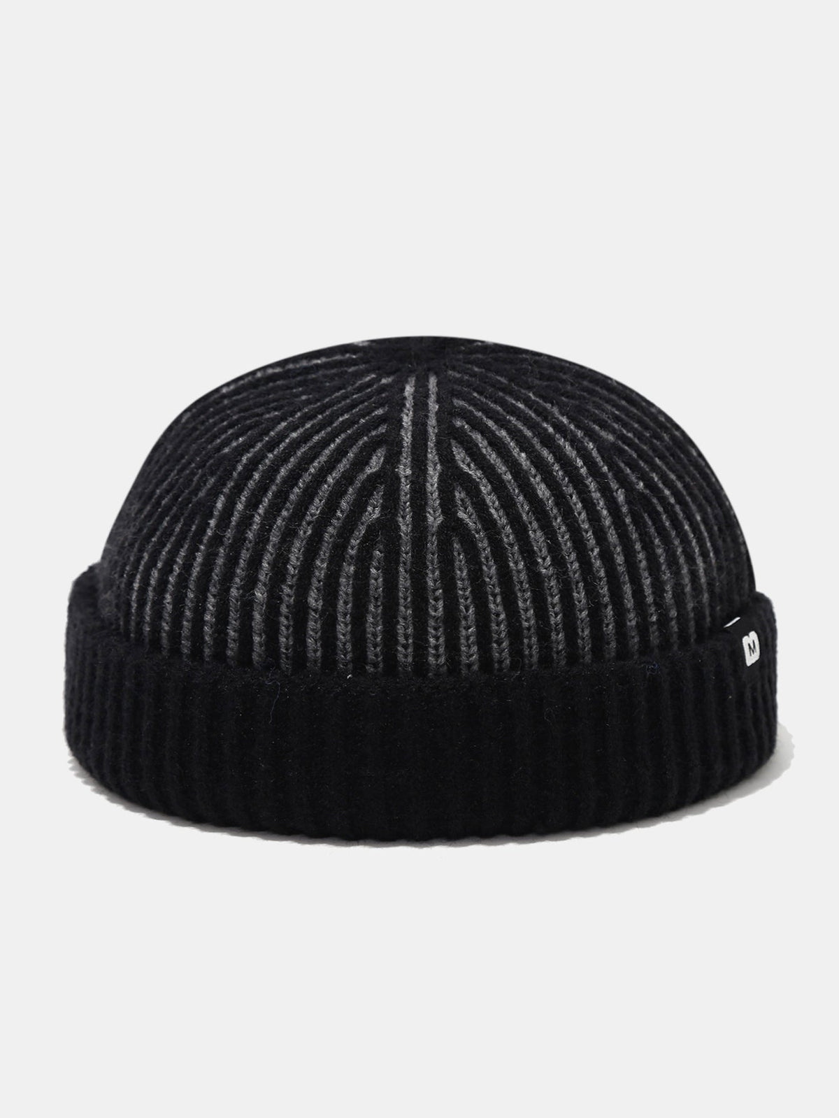Striped Ribbed Knit Cuffed Short Beanie