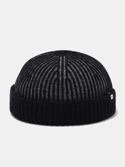 Striped Ribbed Knit Cuffed Short Beanie