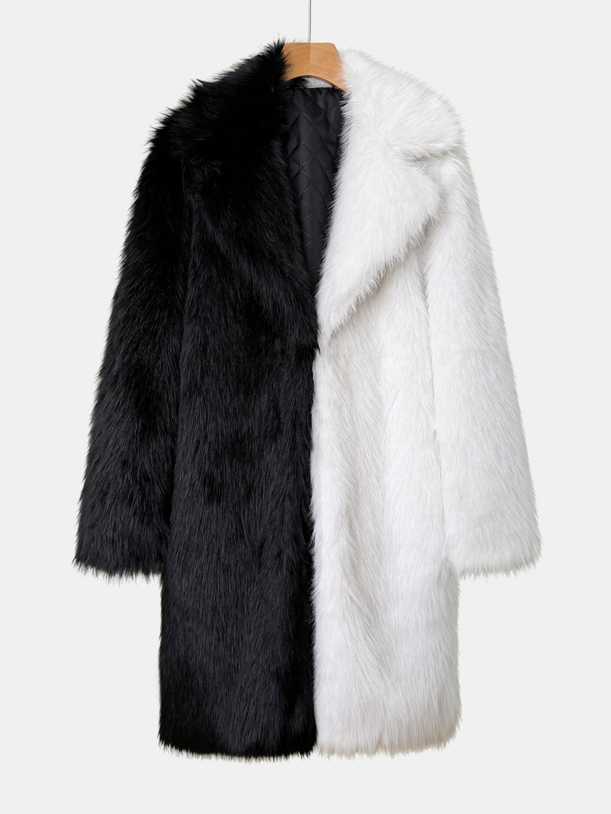 Two-Tone Faux Fur Longline Coat