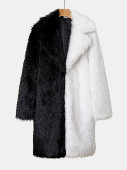 Two-Tone Faux Fur Longline Coat