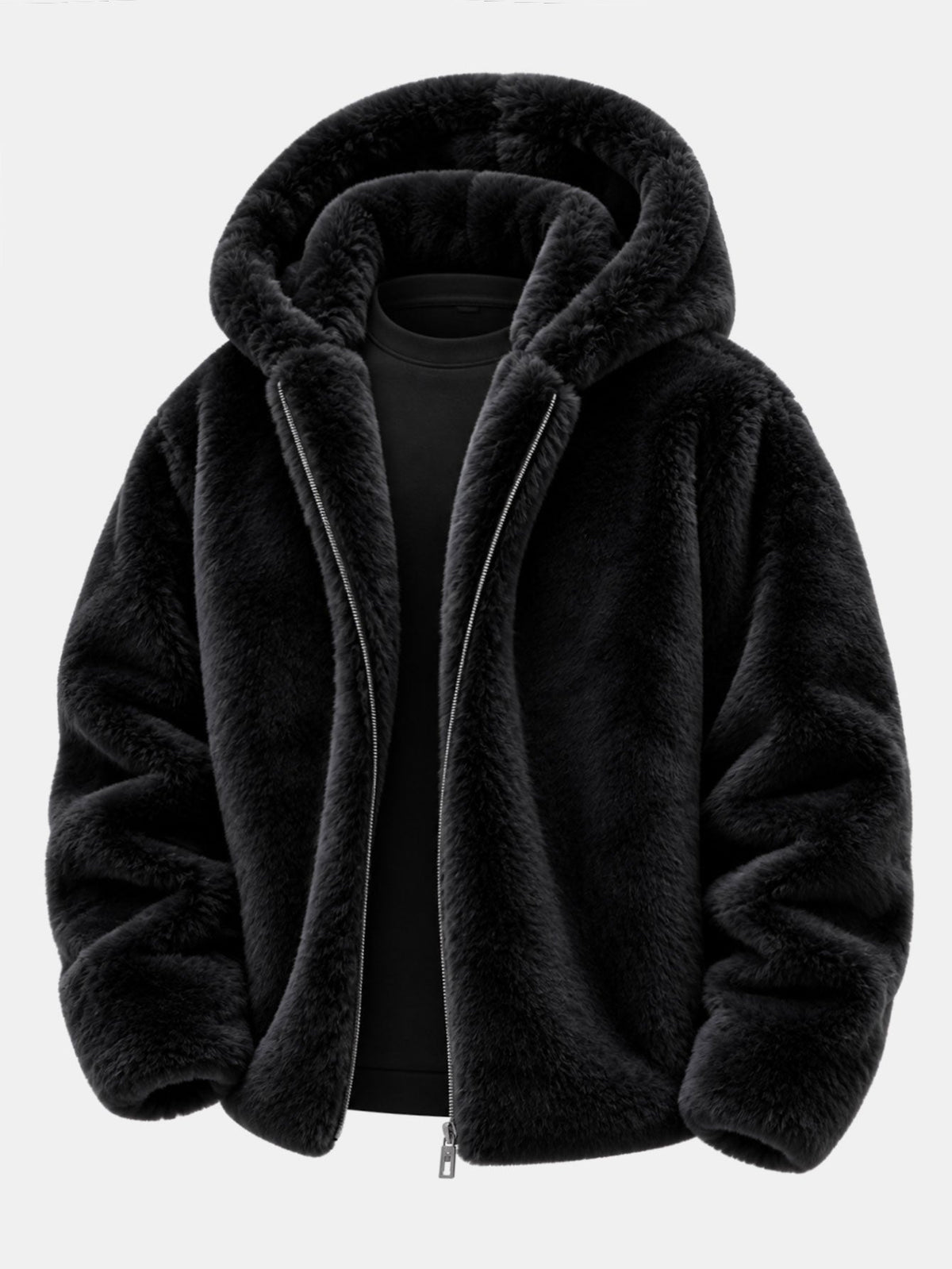 Faux Fur Zip Hooded Jacket