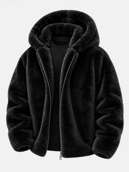 Faux Fur Zip Hooded Jacket