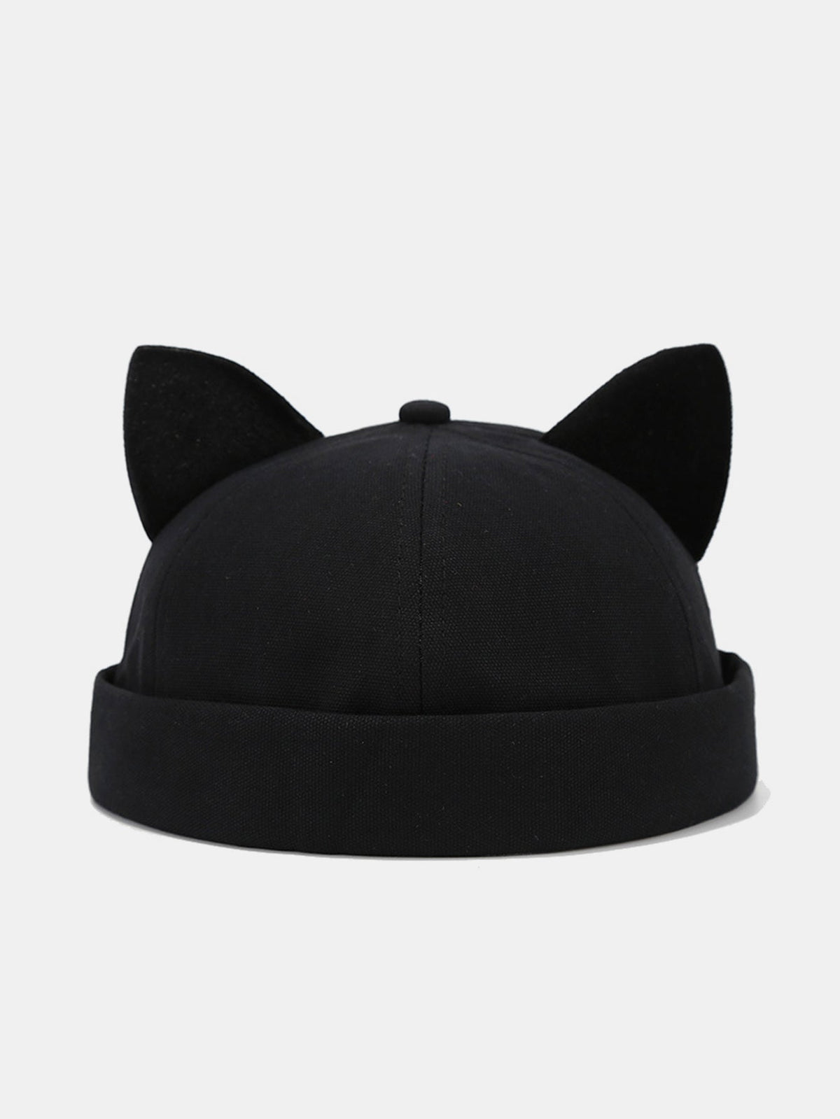 Gorro docker de pelúcia de cor sólida com orelhas de gato, punho dobrado, algodão macio e sem aba