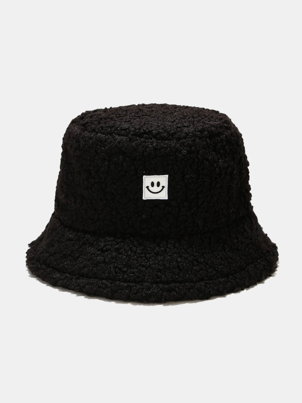 Teddy Fleece Smiley Patch Winter Bucket Hat