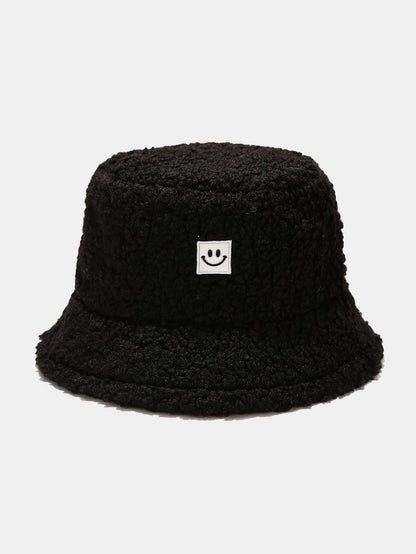 Teddy Fleece Smiley Patch Winter Bucket Hat