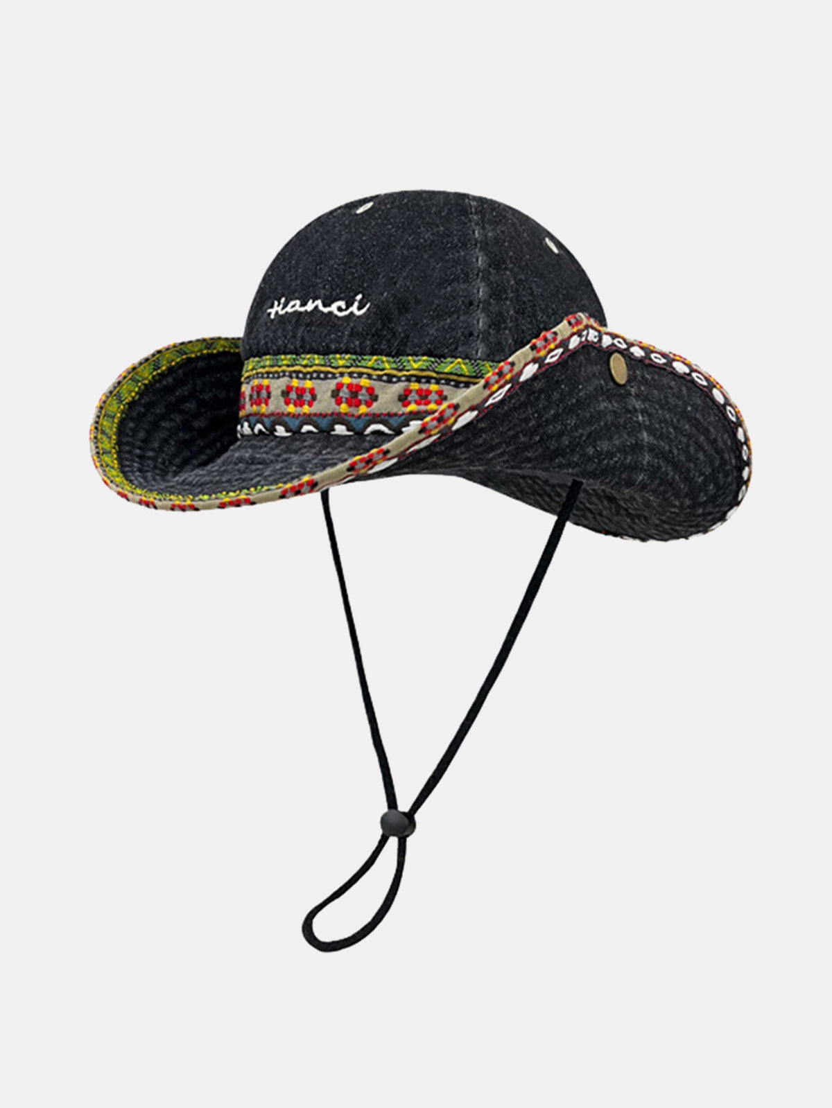 Chapéu Boonie de Sarja Boho Étnico com Acabamento Trançado