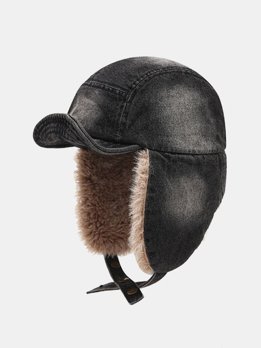 Washed Denim Wool-Lined Hunter Hat
