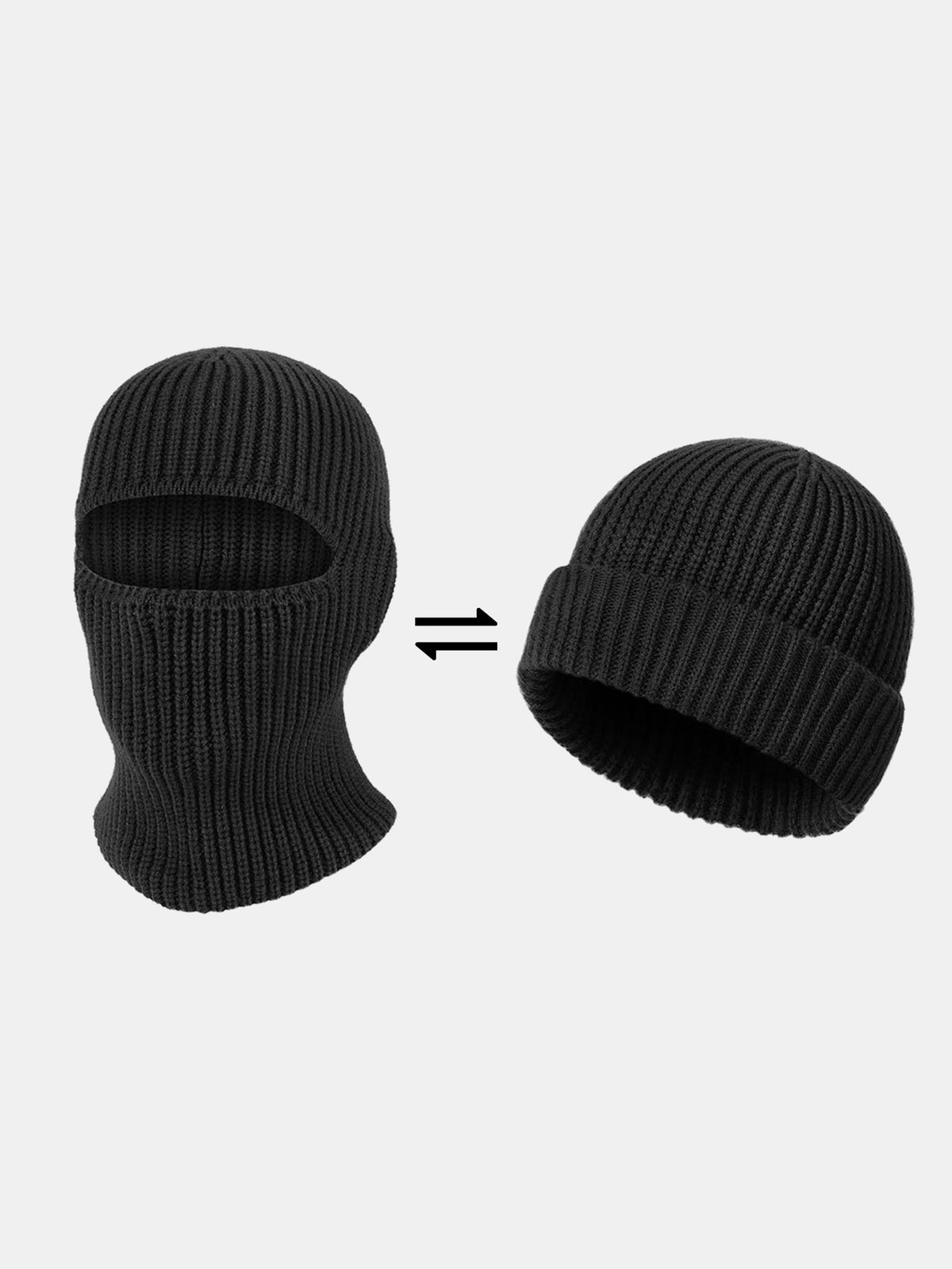 2-in-1 Convertible Ribbed Knit Balaclava Beanie