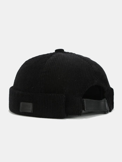 Gorro docker ajustável de veludo cotelê com etiqueta quadrada, estilo skullcap