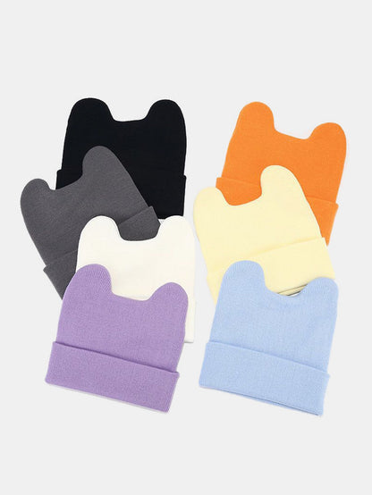 Gorro de malha com orelhas de vaca, gorro de inverno macio e quente com orelhas de animais, punho dobrado e estilo casual streetwear