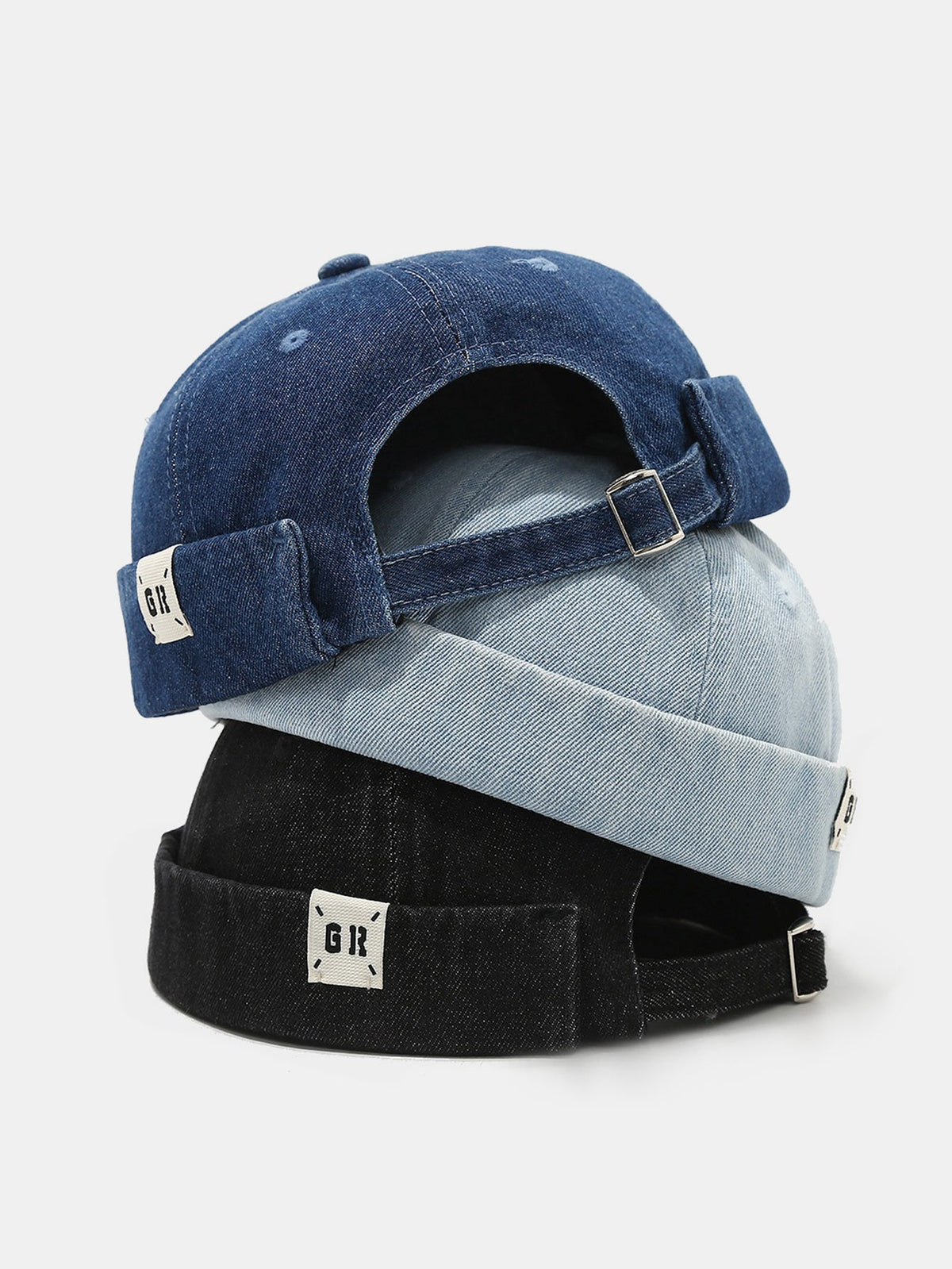 Vintage Washed Denim Cuffed Skull Beanie