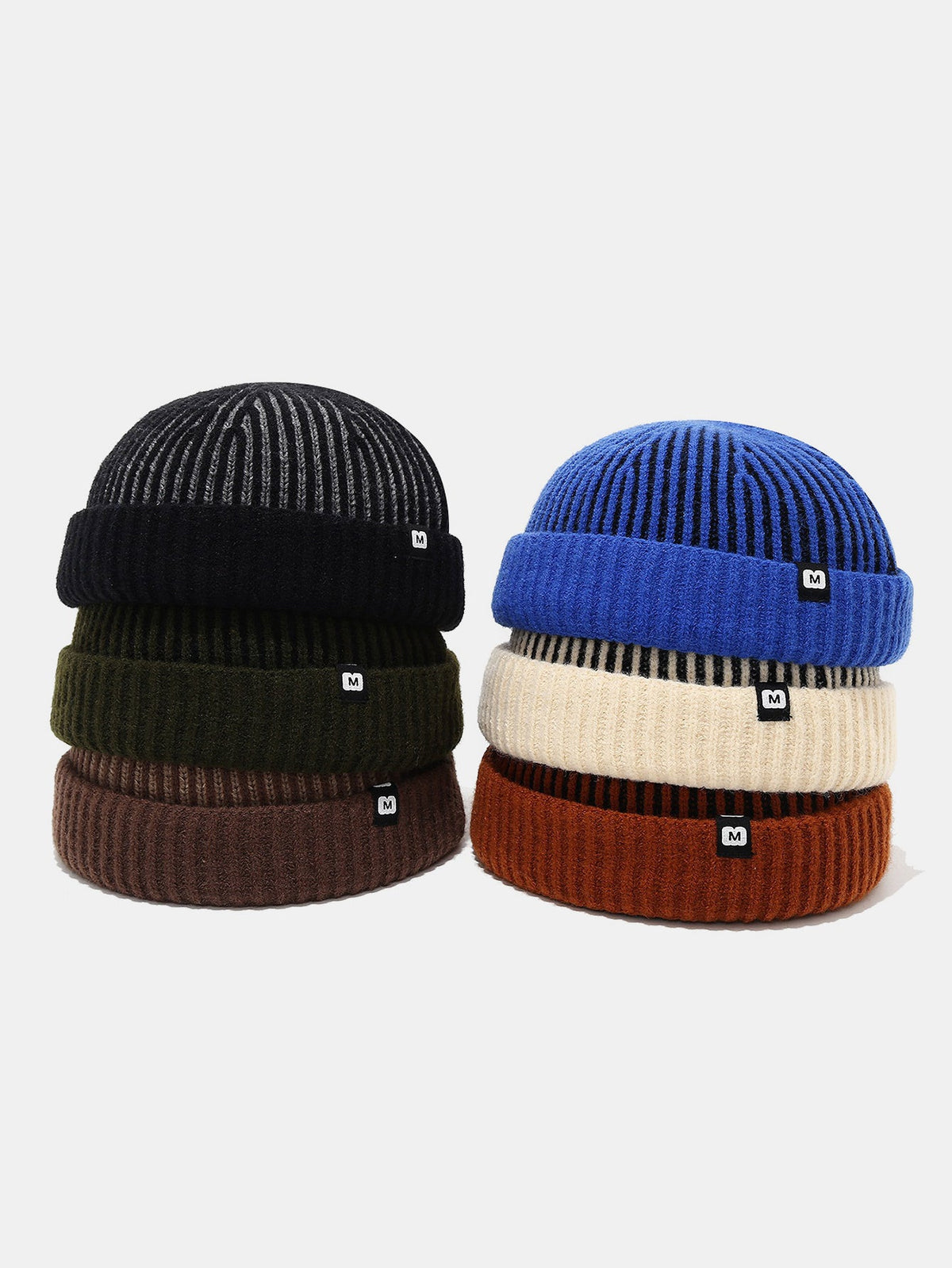Striped Ribbed Knit Cuffed Short Beanie