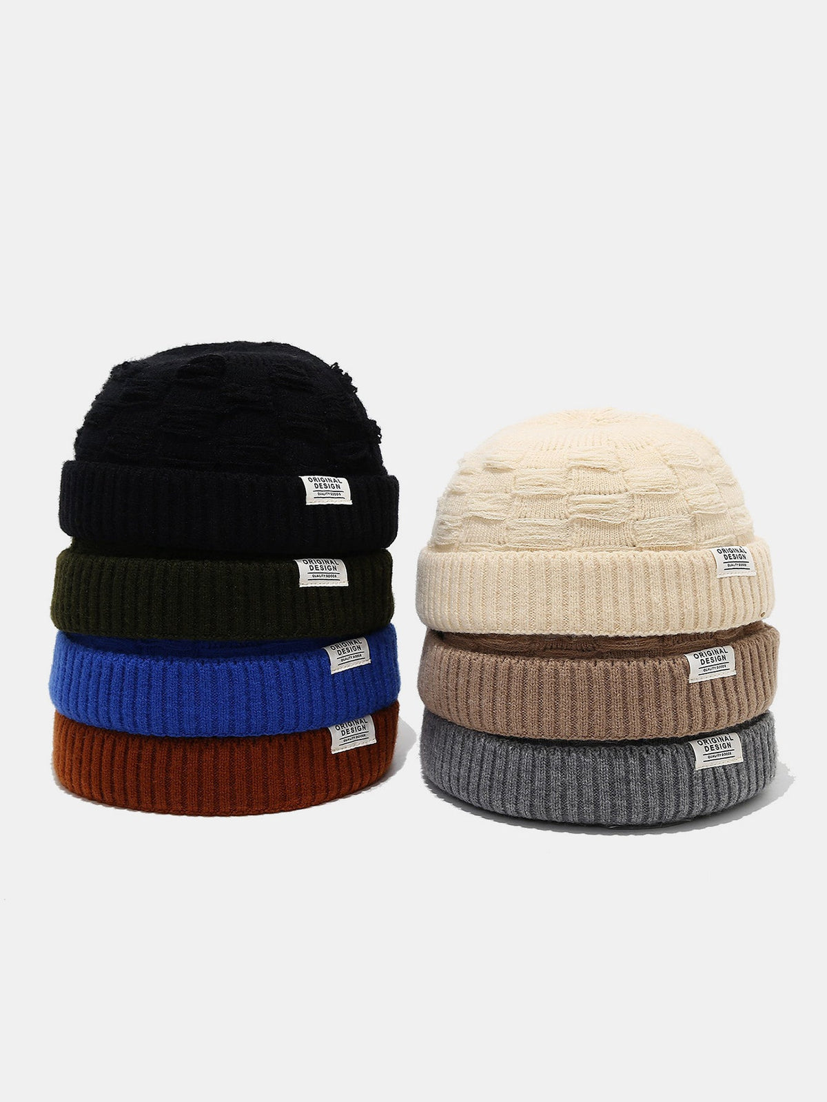 Distressed Check Knit Cuffed Short Beanie