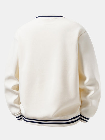 Star & Stripe Print Ribbed Crew Neck Sweatshirt