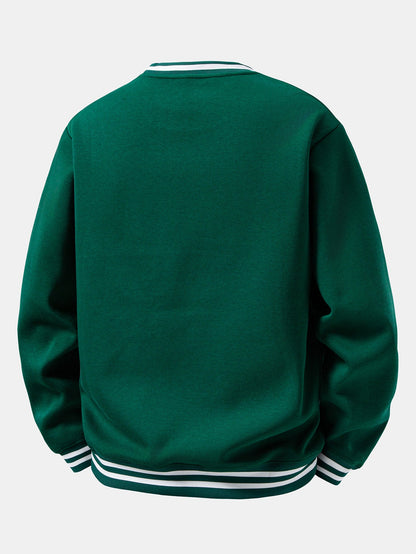 Star & Stripe Print Ribbed Crew Neck Sweatshirt