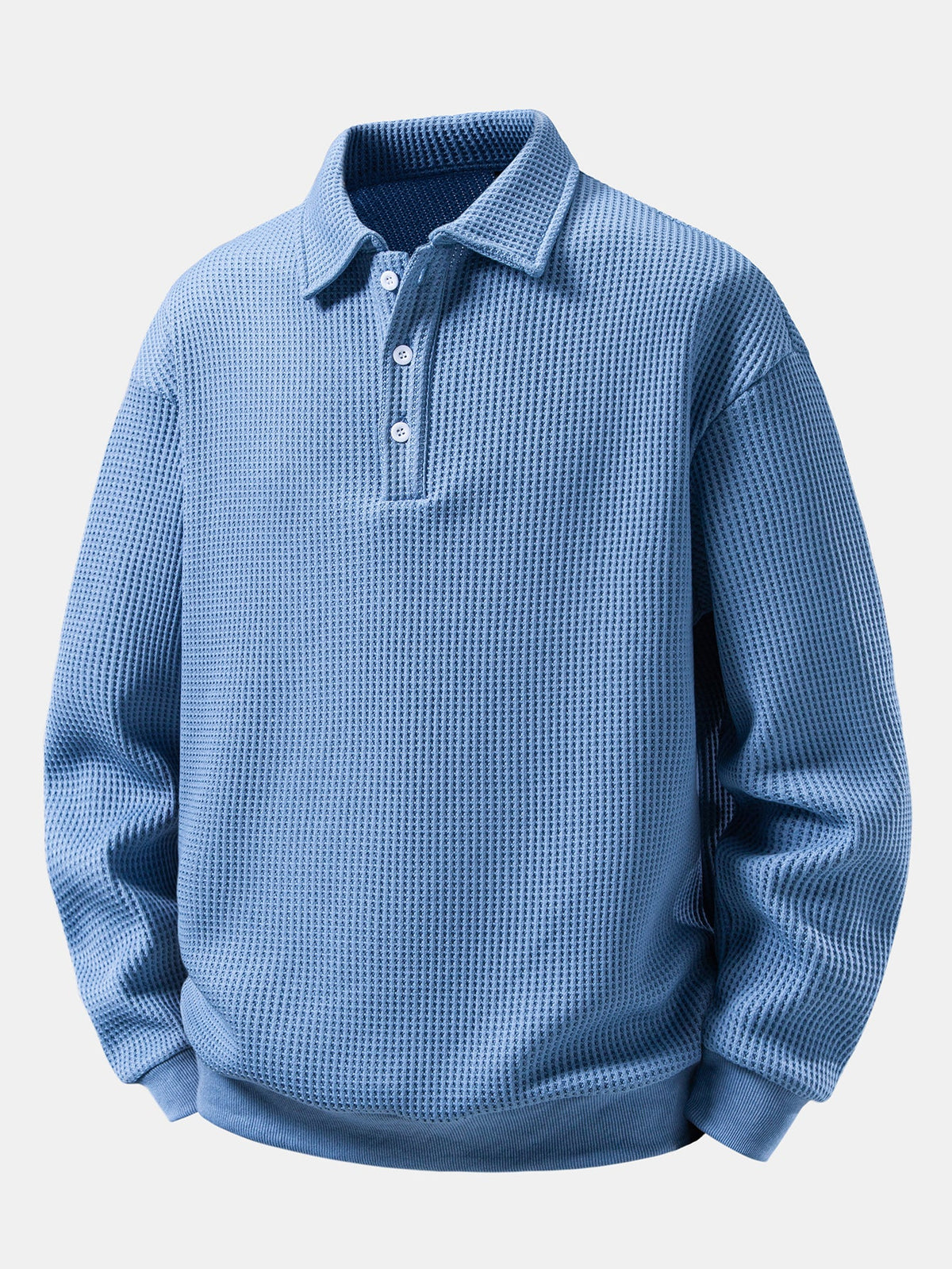 Waffle Knit Polo Collar Sweatshirt