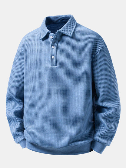 Waffle Knit Polo Collar Sweatshirt