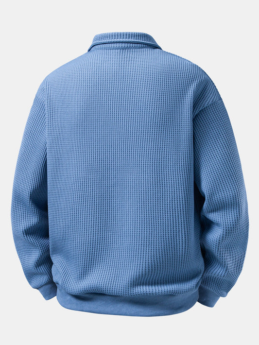Waffle Knit Polo Collar Sweatshirt