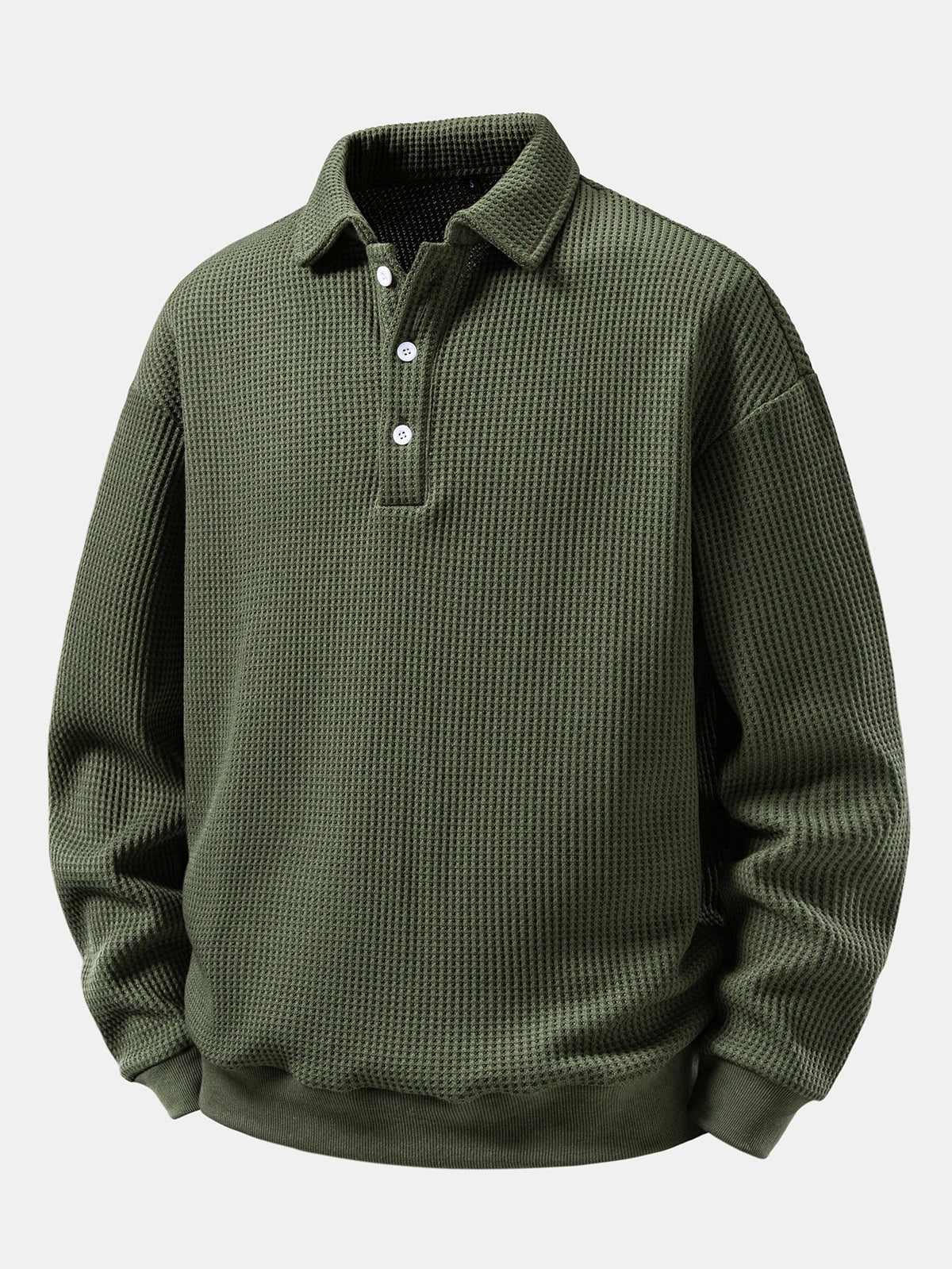 Waffle Knit Polo Collar Sweatshirt
