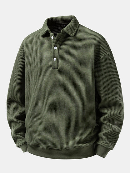 Waffle Knit Polo Collar Sweatshirt