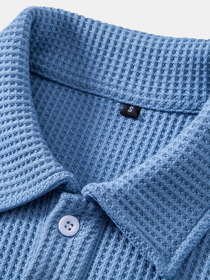 Waffle Knit Polo Collar Sweatshirt
