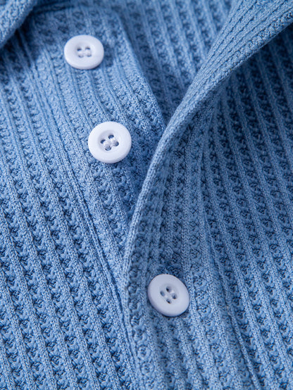 Waffle Knit Polo Collar Sweatshirt
