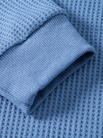 Waffle Knit Polo Collar Sweatshirt