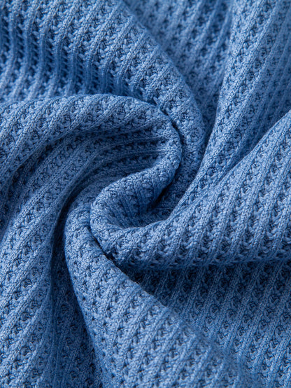 Waffle Knit Polo Collar Sweatshirt