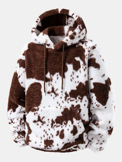 Cow Print Teddy Fleece Hoodie