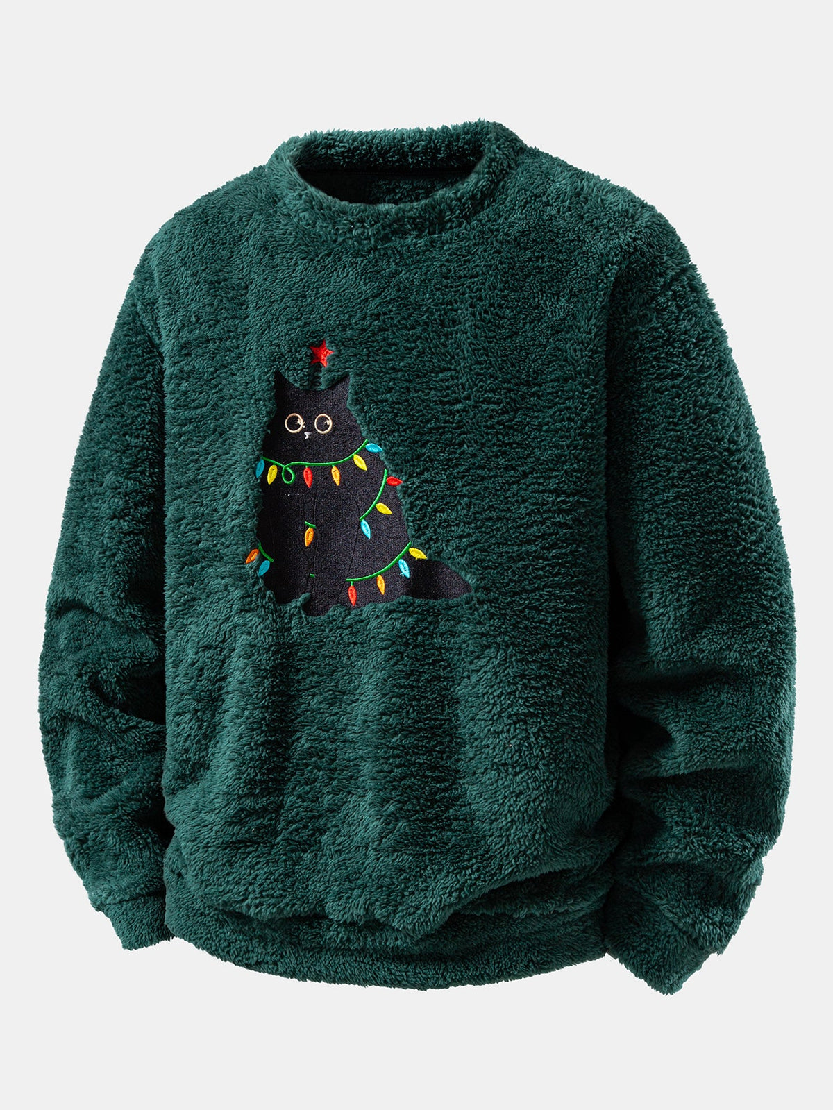 Embroidered Cat Colourful Teddy Fleece Sweatshirt