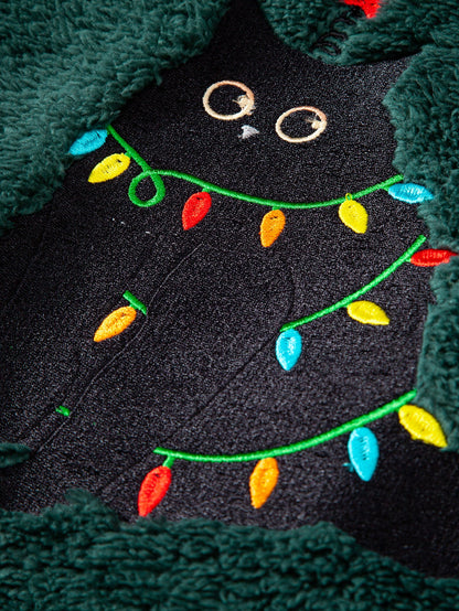 Embroidered Cat Colourful Teddy Fleece Sweatshirt